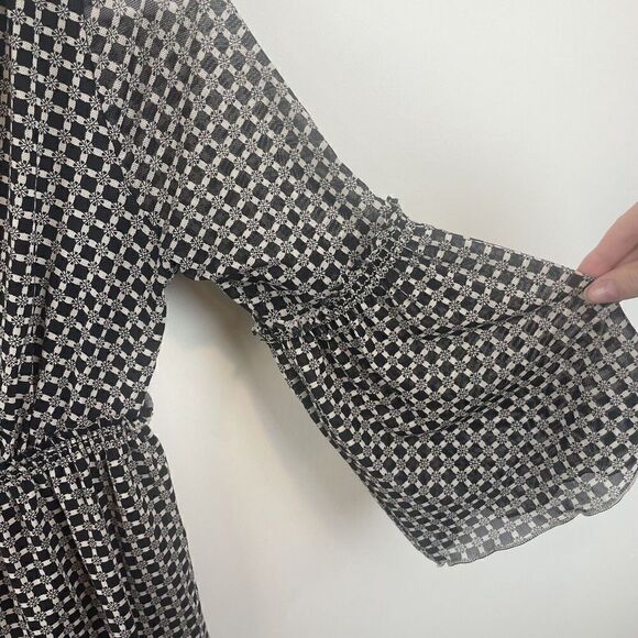 American Vintage Y2K Mesh Max Studio 3/4 Sleeve Top Size XS/S Tunic Black White - Picture 8 of 8